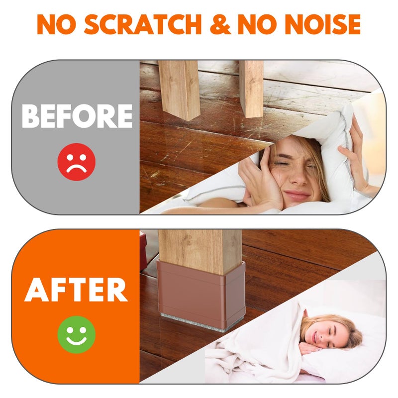 CHWM Rectangle Chair Leg Protectors for Hardwood Floors,16 PCS Silicone Covers to Protect Wood Tile Floors Felt Pads Furniture Leg Caps Reduce Noise. Easy to Move.(Brown,1 x 2.5 Inch,Rectangle) - Image 4